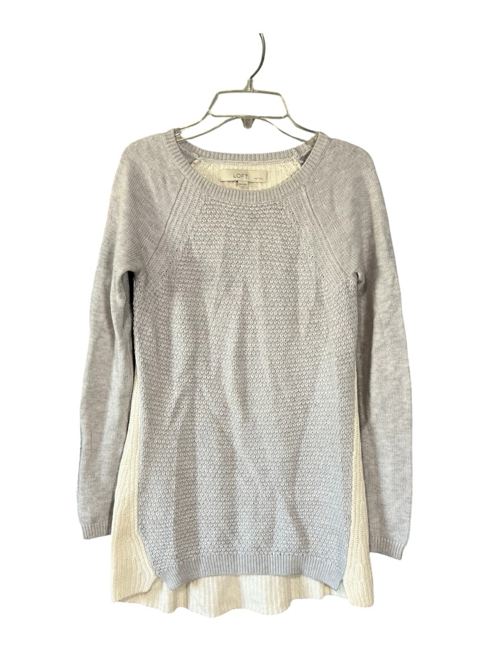 LOFT Petites XXSP Merino Wool Colorblock Tunic Sweater Gray Ivory Knit Top